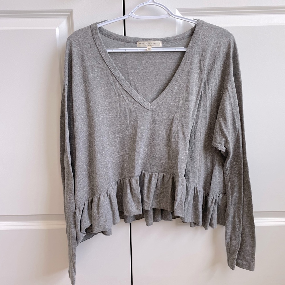 Gray Long Sleeve Ruffle Shirt